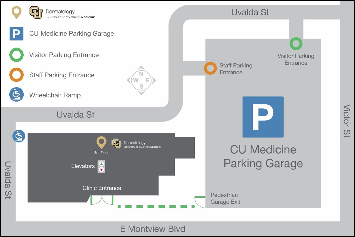 Parking for the CU Medicine Dermatology - Anschutz Medical Campus location